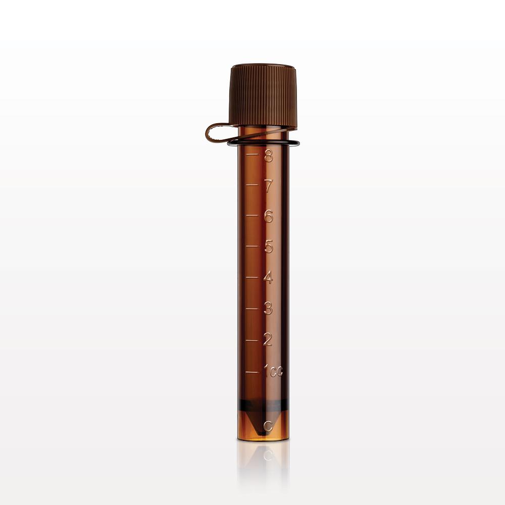 Collection Vial w/Screw Cap on Strap, Amber