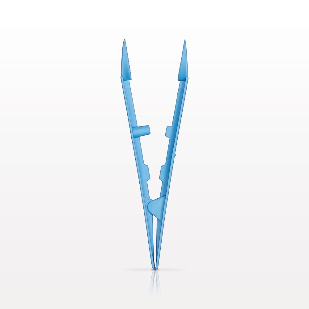 Single-Use Tweezer Forceps, Flat Round Tips, Light Blue