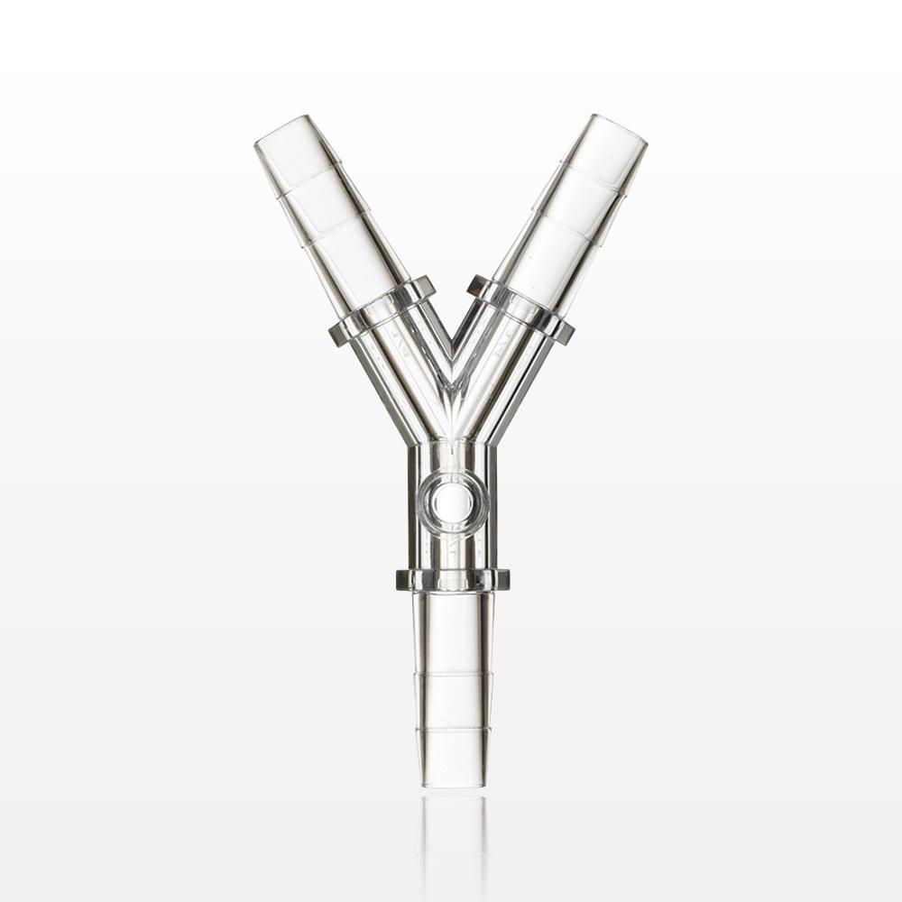 Y Connector, Barbed, Female Luer Lock Side Port, Clear