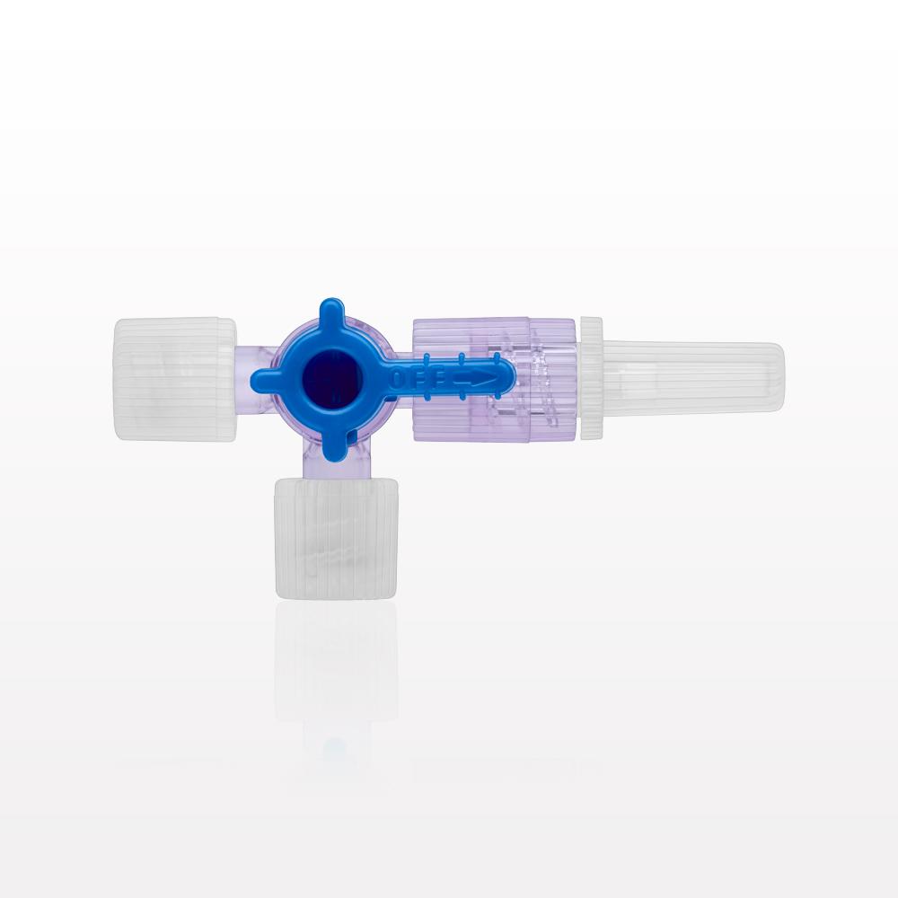 3-Way Stopcock, Female Luer Lock, Male Luer Slip with Spin Lock, Vented and Non-Vented Caps