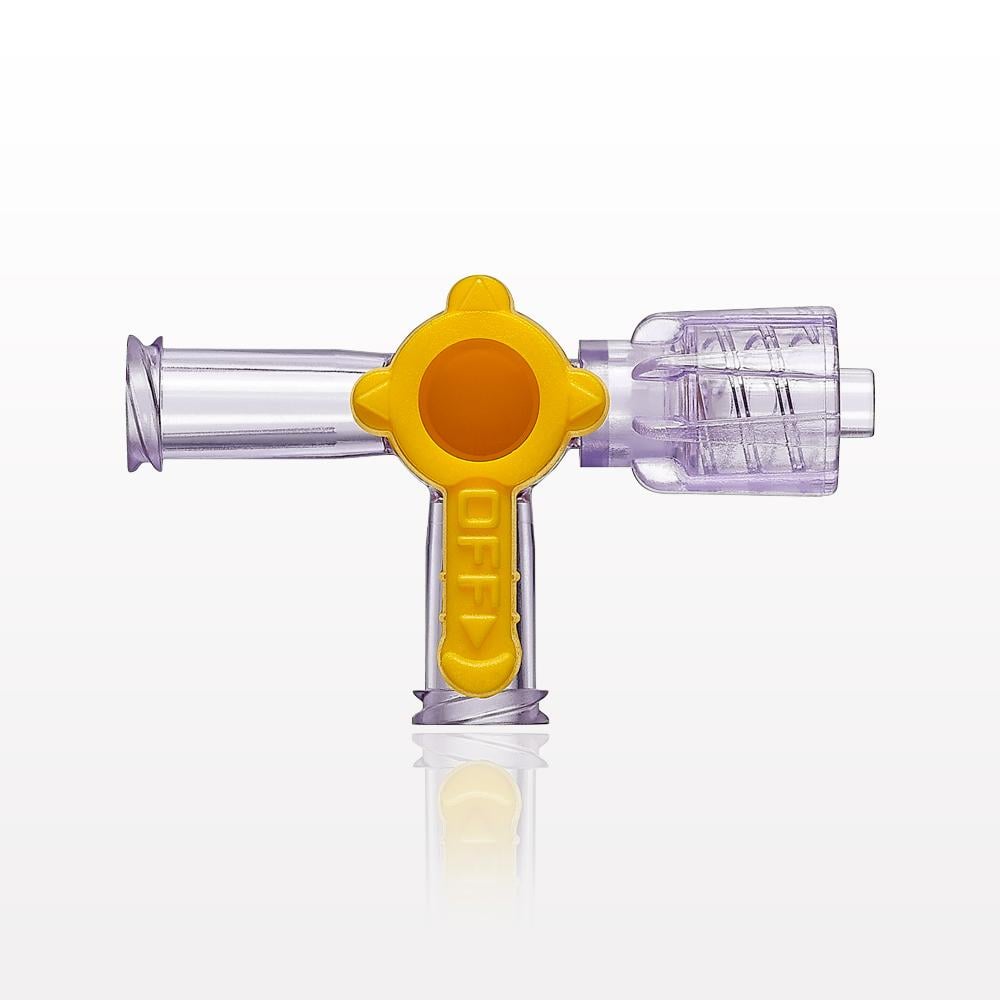 4-Way Stopcock, 2 Female Luer Locks, Male Luer Spin Lock