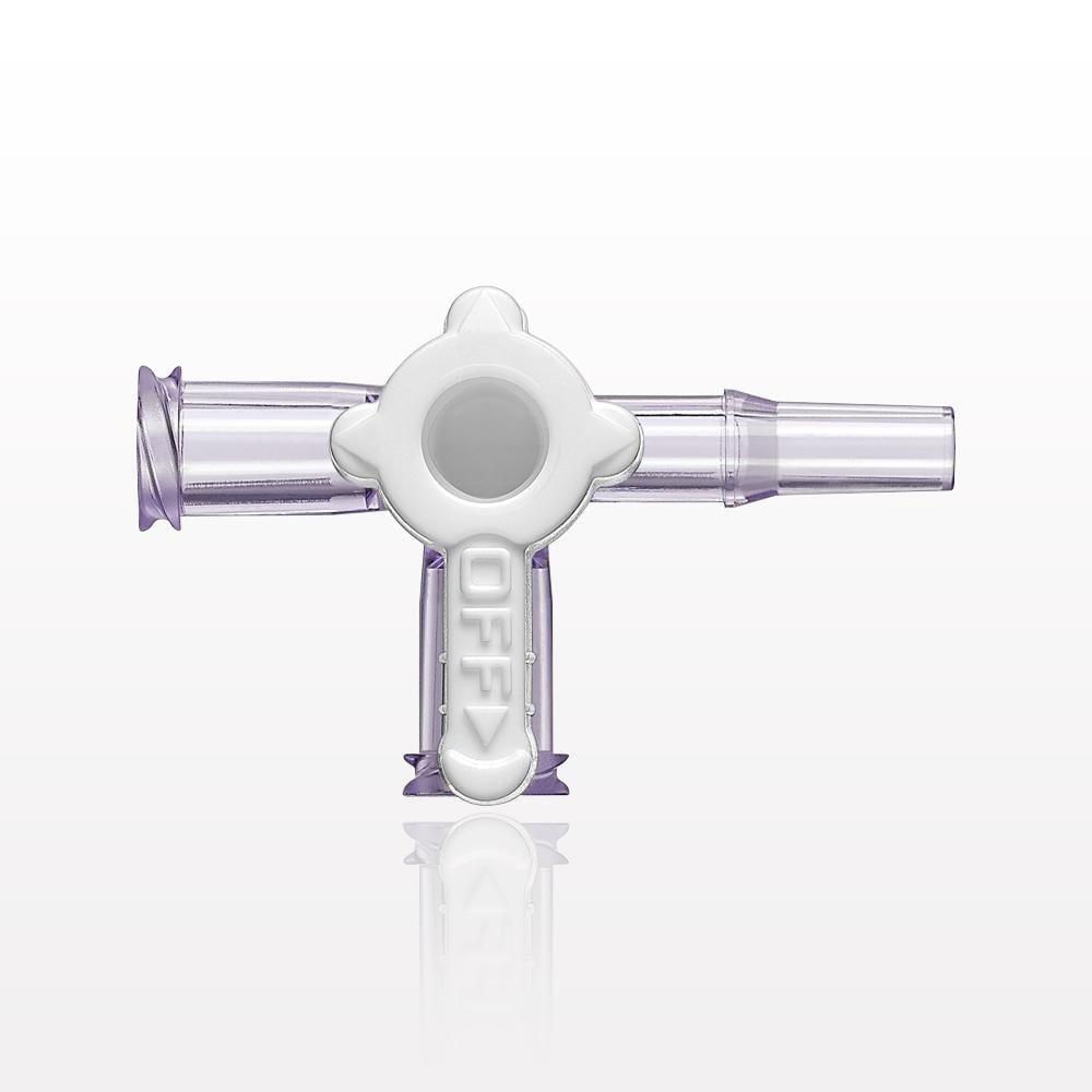 3-Way Stopcock, 2 Female Luer Locks, Male Luer Slip