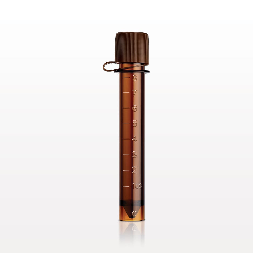 Collection Vial w/Screw Cap on Strap, Amber