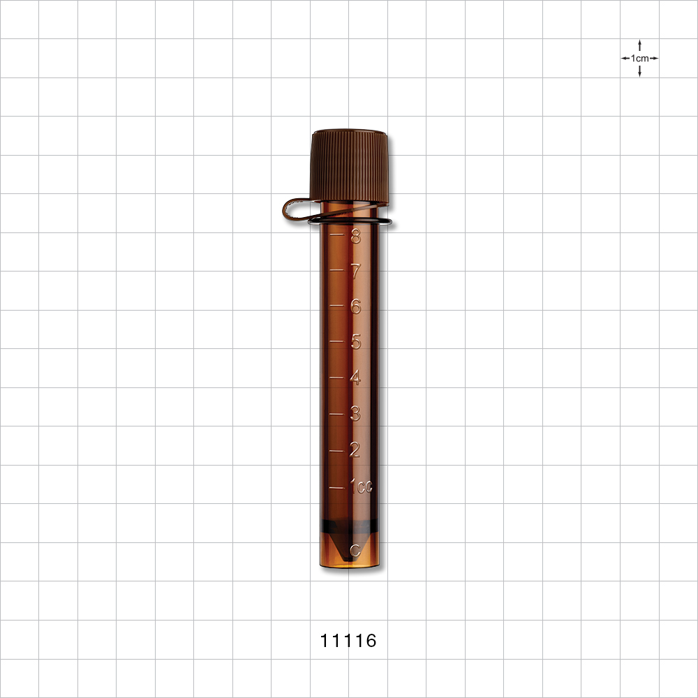 Collection Vial w/Screw Cap on Strap, Amber