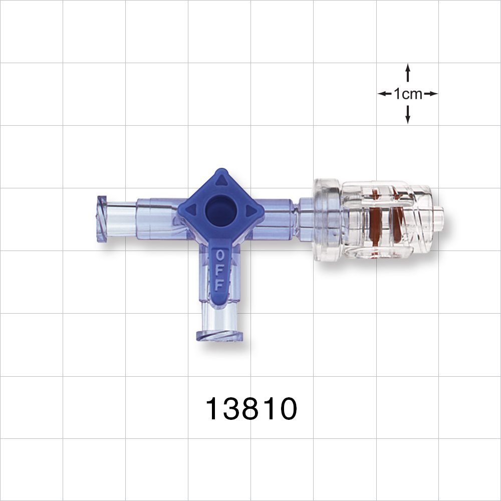 3-Way Stopcock, 2 Female Luer Locks, Rotating Male Luer Lock