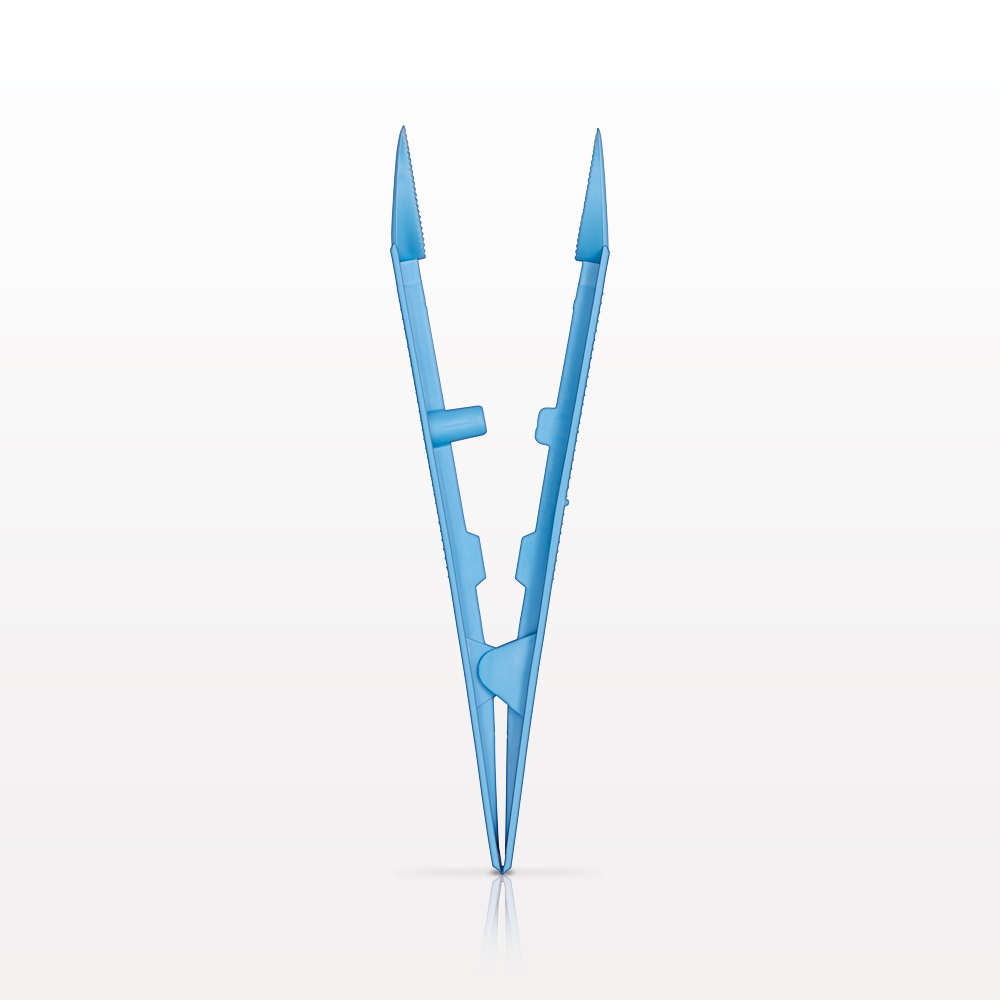 Single-Use Tweezer Forceps, Flat Round Tips, Light Blue