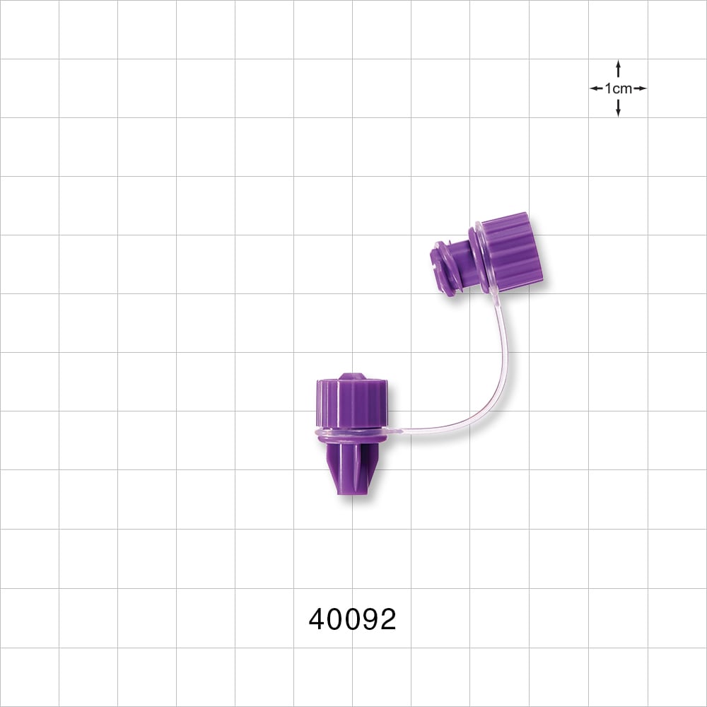 Male ENFit® Connector with Cap on Strap, Purple