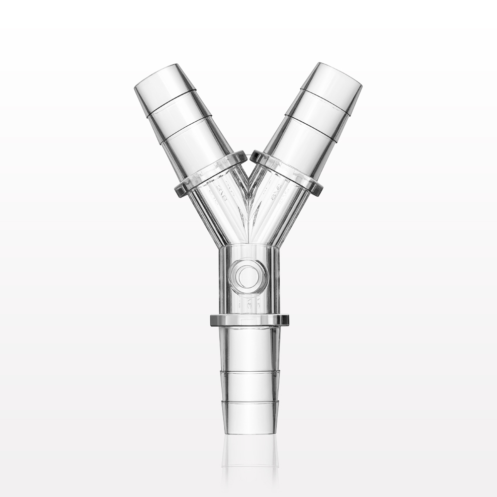 Y Connector, Barbed, Female Luer Lock Side Port, Clear