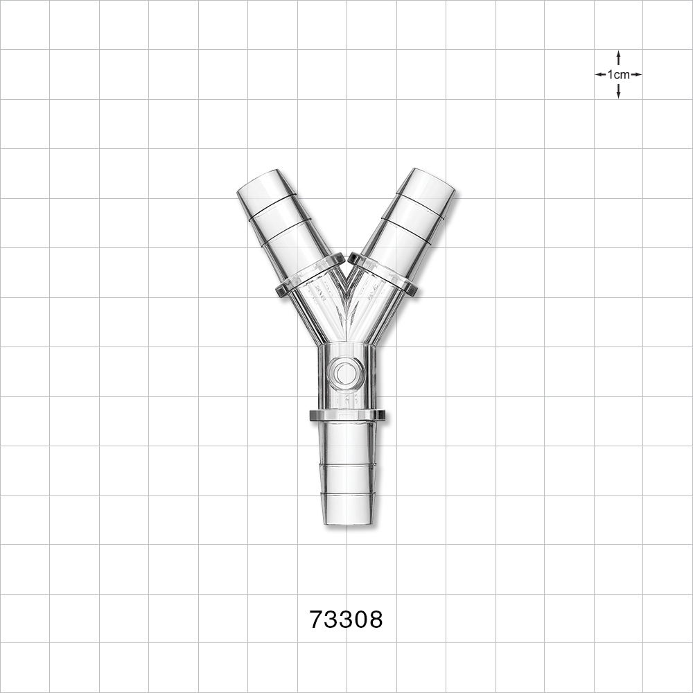 Y Connector, Barbed, Female Luer Lock Side Port, Clear