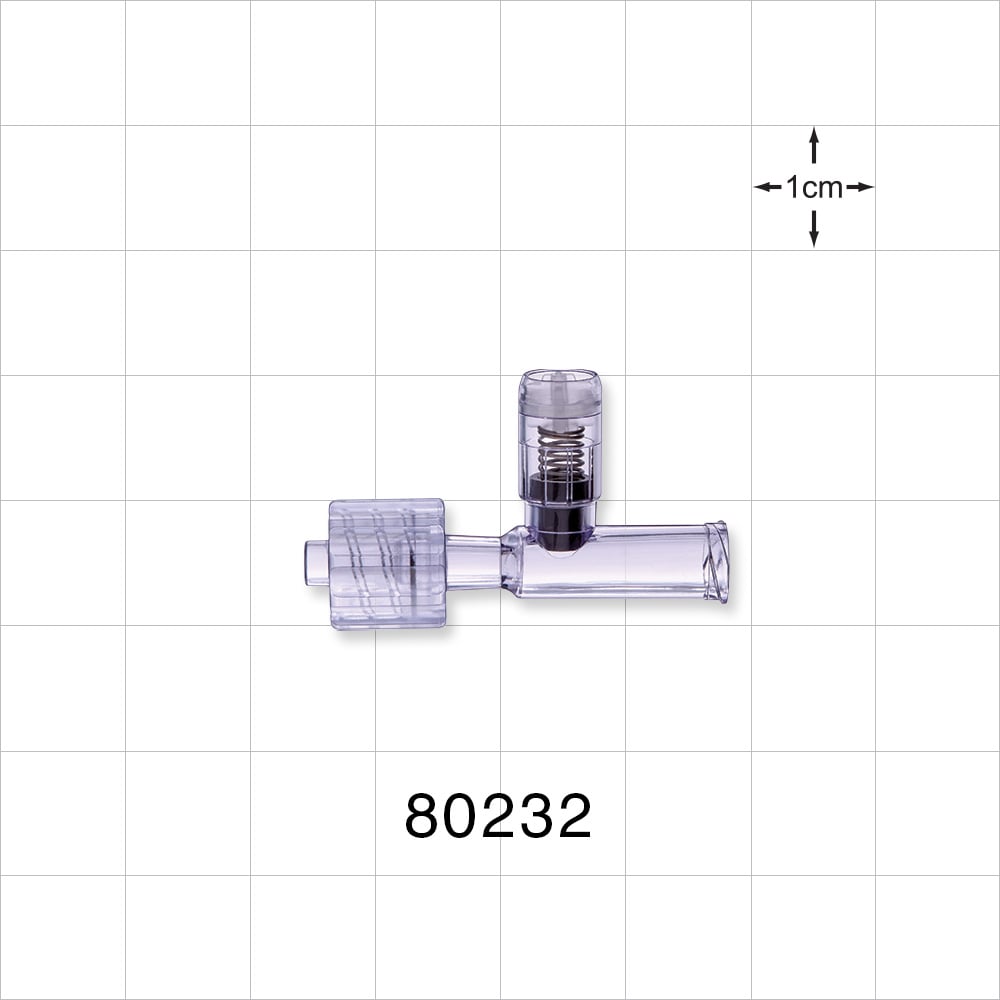 T Pressure Relief Valve, Female Luer Lock Inlet, Male Luer with Spin Lock Outlet