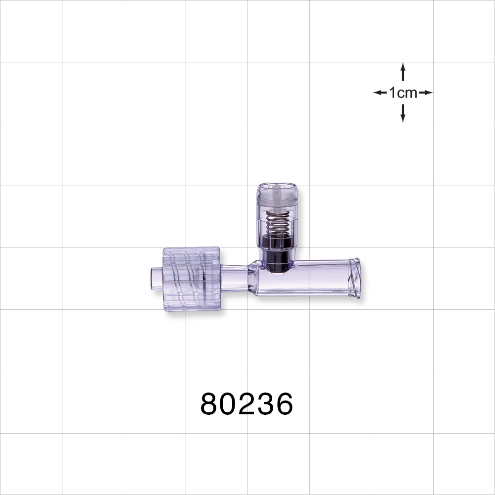 T Pressure Relief Valve, Female Luer Lock Inlet, Male Luer with Spin Lock Outlet