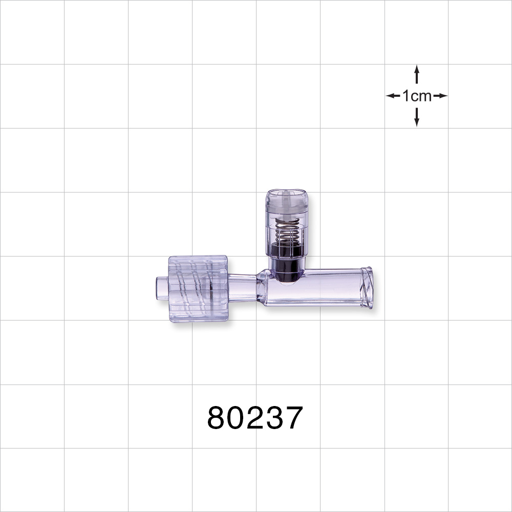 T Pressure Relief Valve, Female Luer Lock Inlet, Male Luer with Spin Lock Outlet